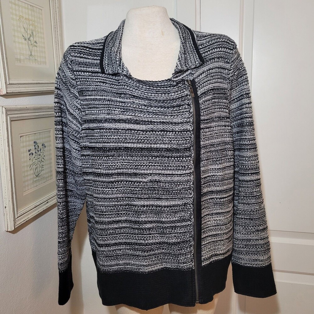 NWT Coldwater Creek Marled Cardigan Moto Zip Up Sweater  Black White XL (18)